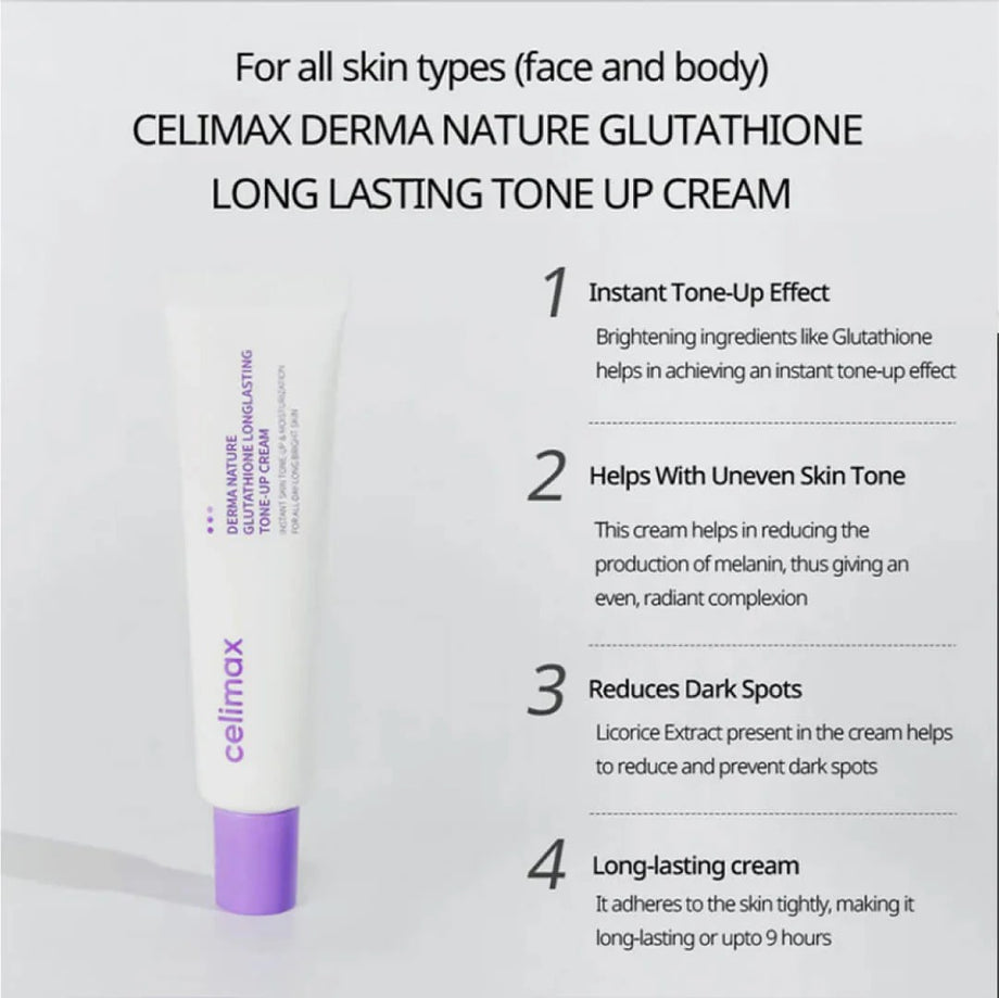 CELIMAX Derma Nature Glutathione Longlasting Tone-Up Cream 35ml Reduce –  Korean Colors